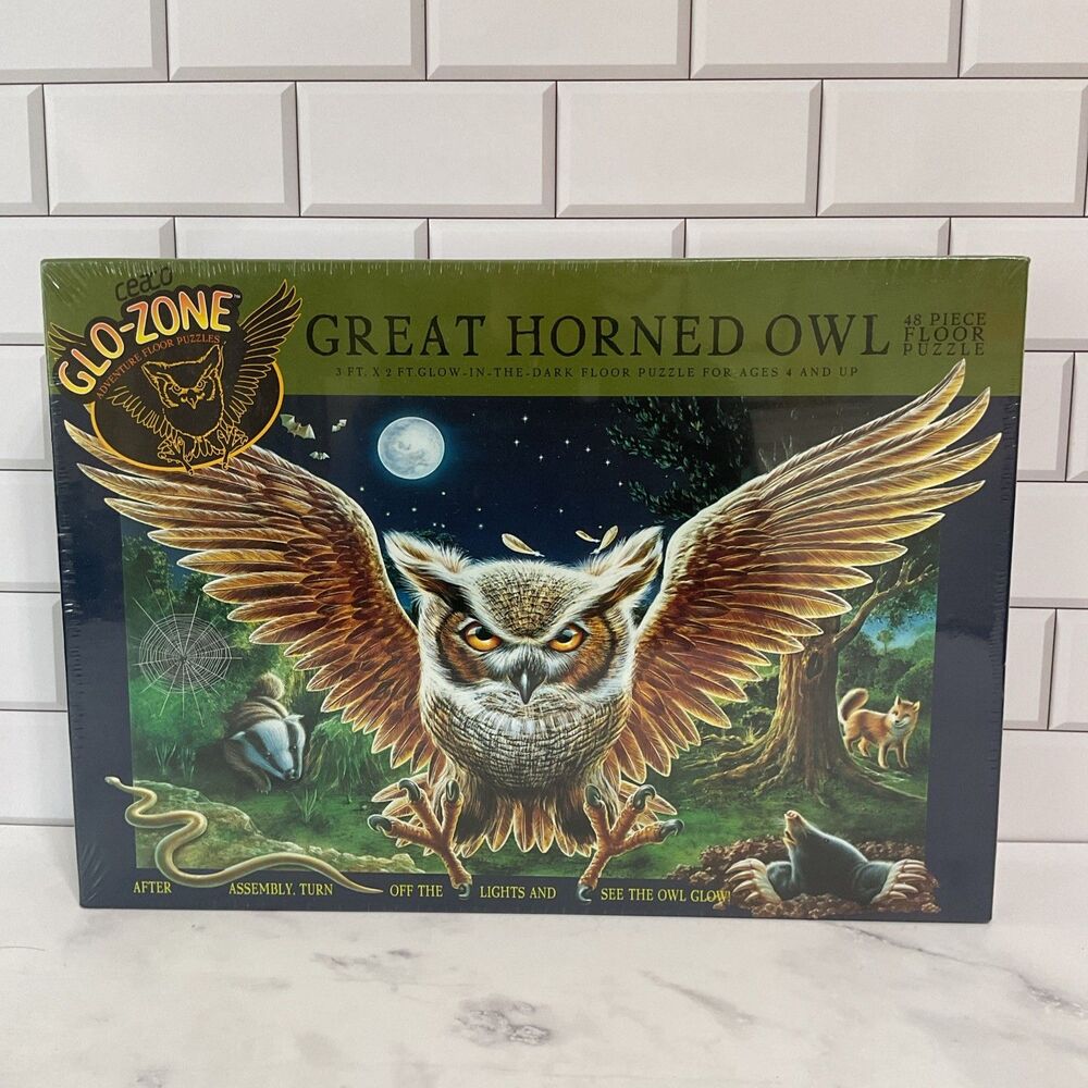 Ceaco glo zone great horned owl, 48 pcs floor puzzle.new